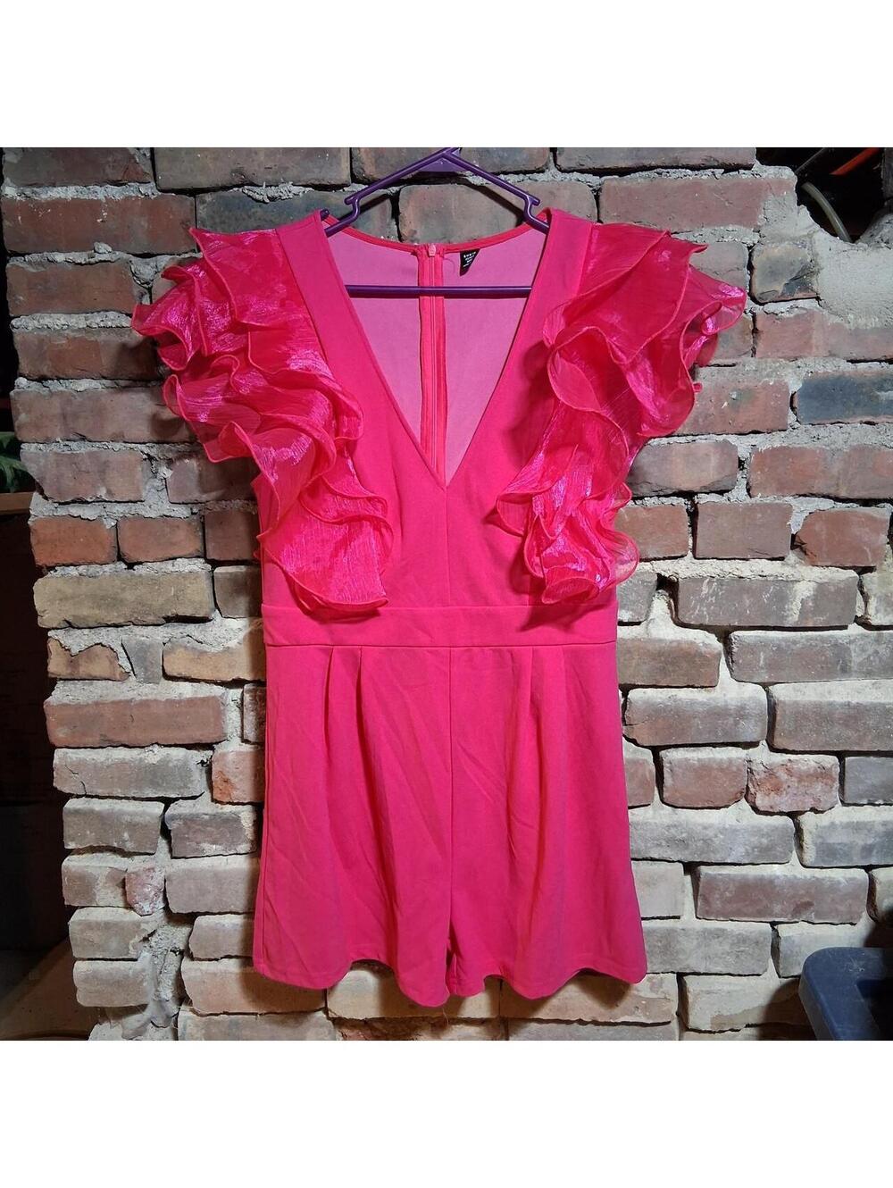SHEIN Curve Size 0XL Pink Ruffle Playsuit romper
